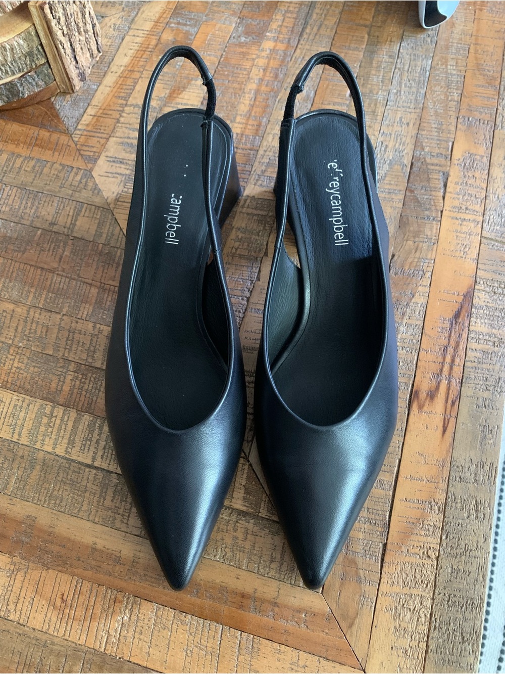 Jeffrey Campbell Black Leather Pointed Slingback Mules